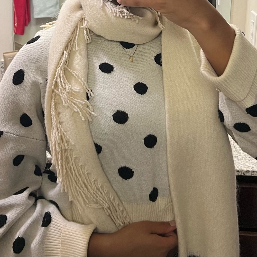 Elegant Black and Cream Polka Dot Turtleneck Sweater